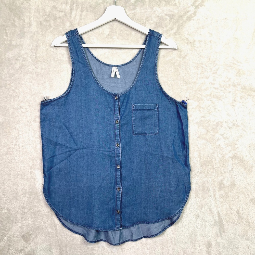 Mudd Denim Chambray Tank Top Button Front Pocket Casual Boho Layering Women's L‎